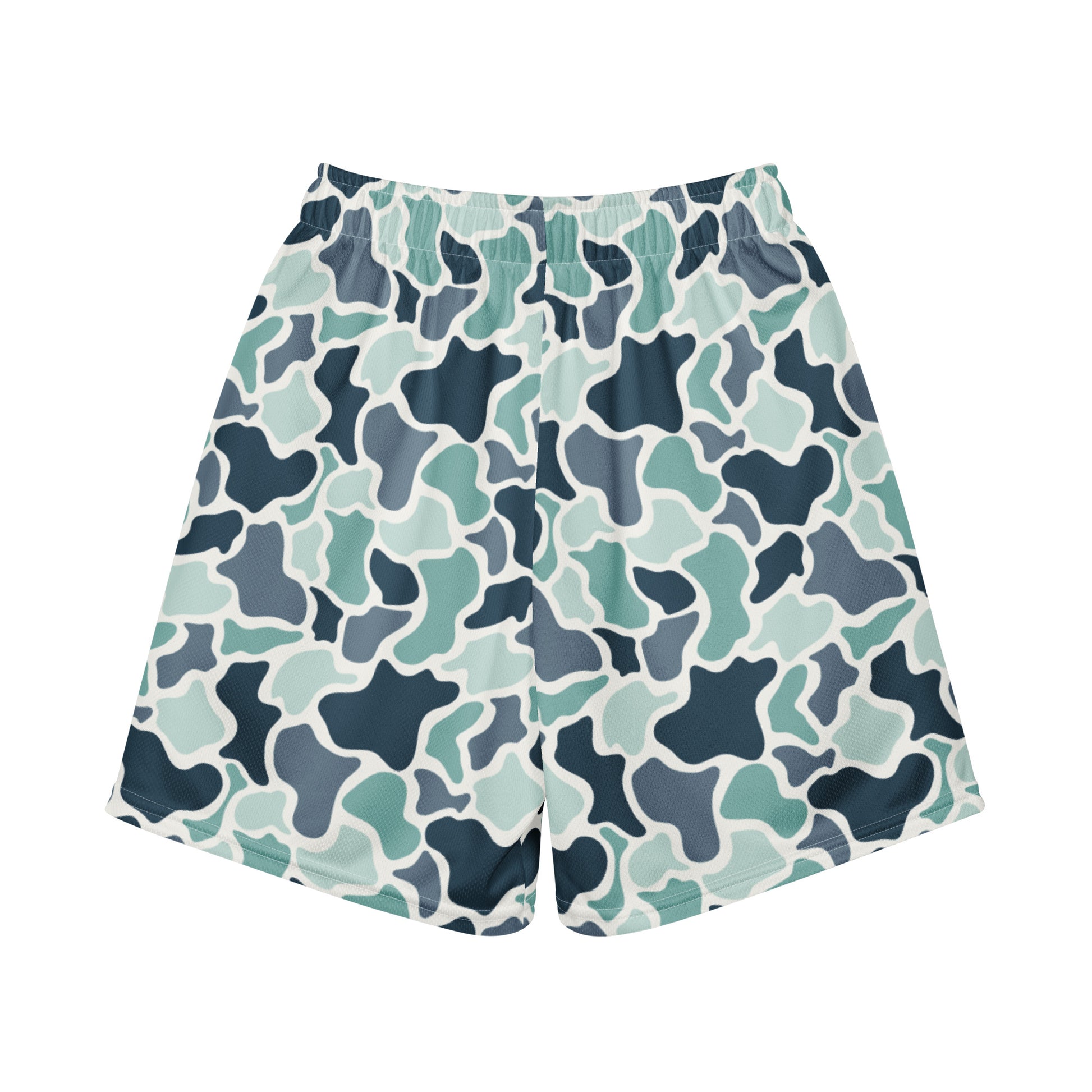 Jax and James Sadie Camo Youth Mesh Shorts in sage, grey and cream duck camo, back view