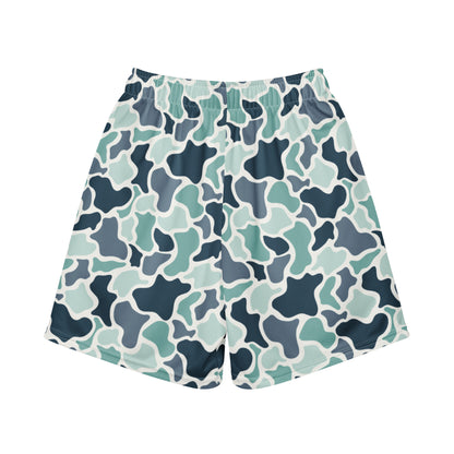 Jax and James Sadie Camo Youth Mesh Shorts in sage, grey and cream duck camo, back view