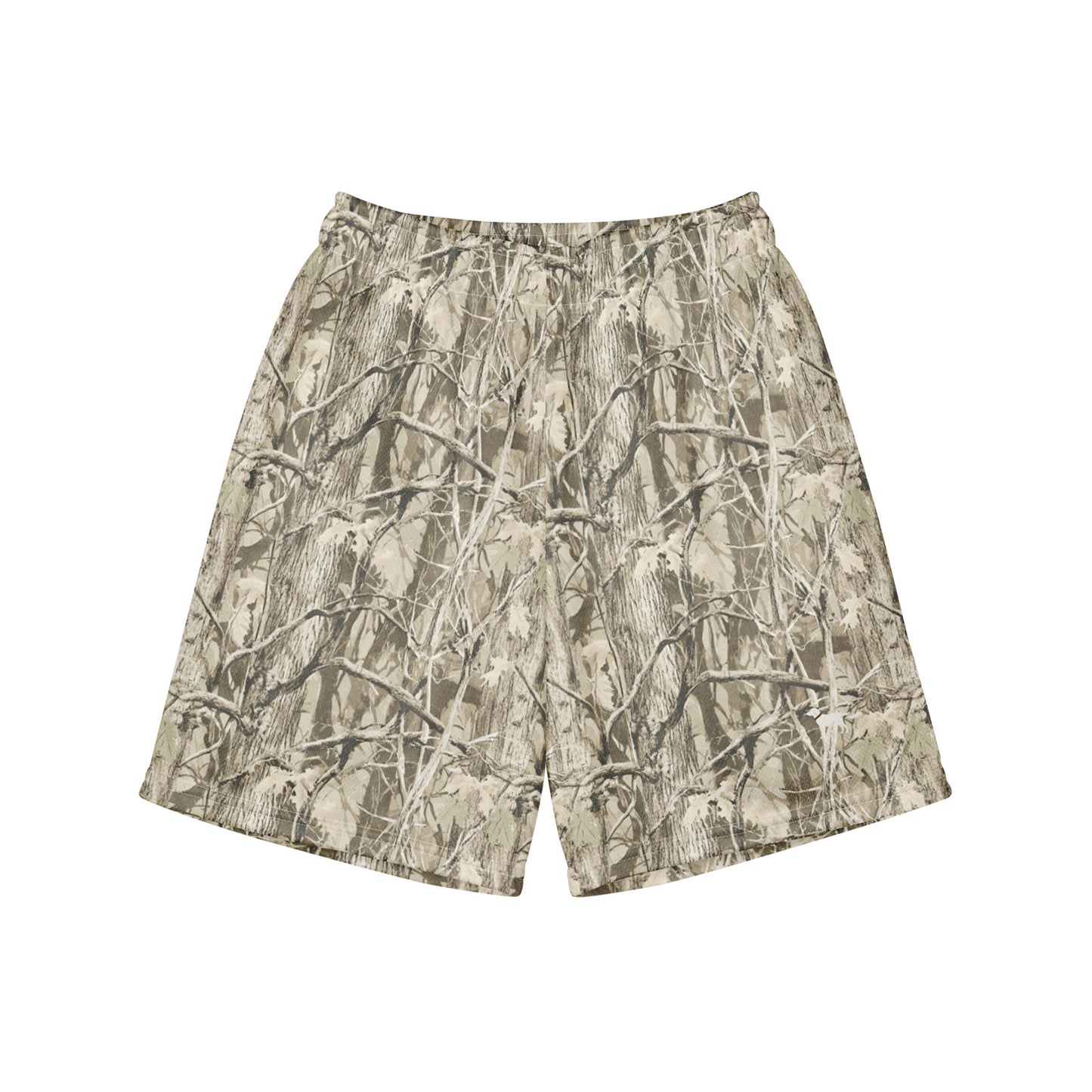 Jax and James Washed Woodland Camo Youth Mesh Shorts in pale cream and sand tree camo, front view