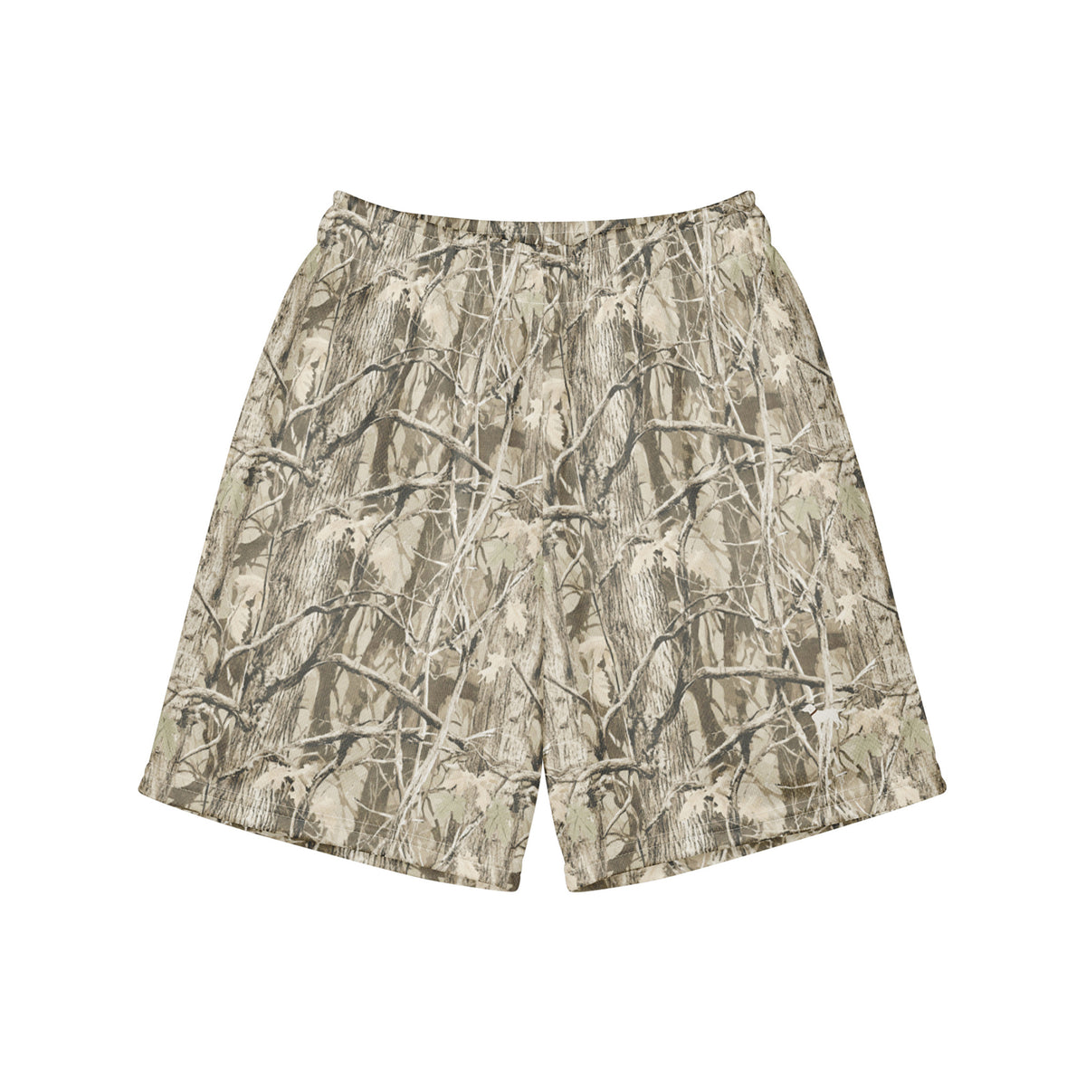 Jax and James Washed Woodland Camo Youth Mesh Shorts in pale cream and sand tree camo, front view