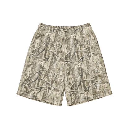 Jax and James Washed Woodland Camo Youth Mesh Shorts in pale cream and sand tree camo, front view