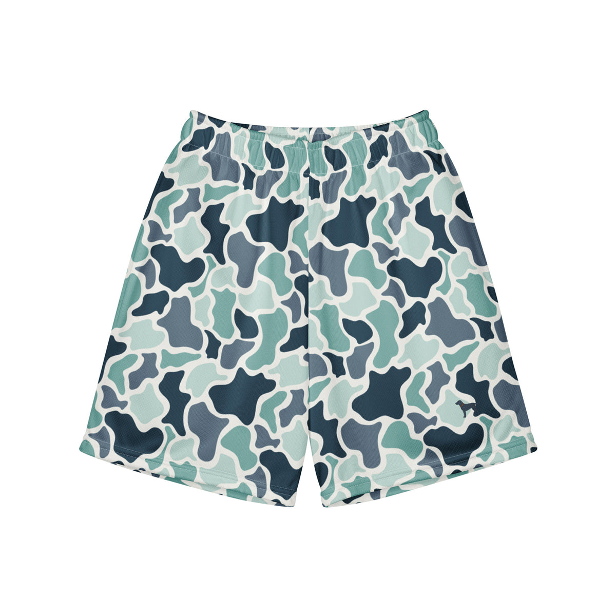 Jax and James Sadie Camo Youth Mesh Shorts in sage, grey and cream duck camo, front view