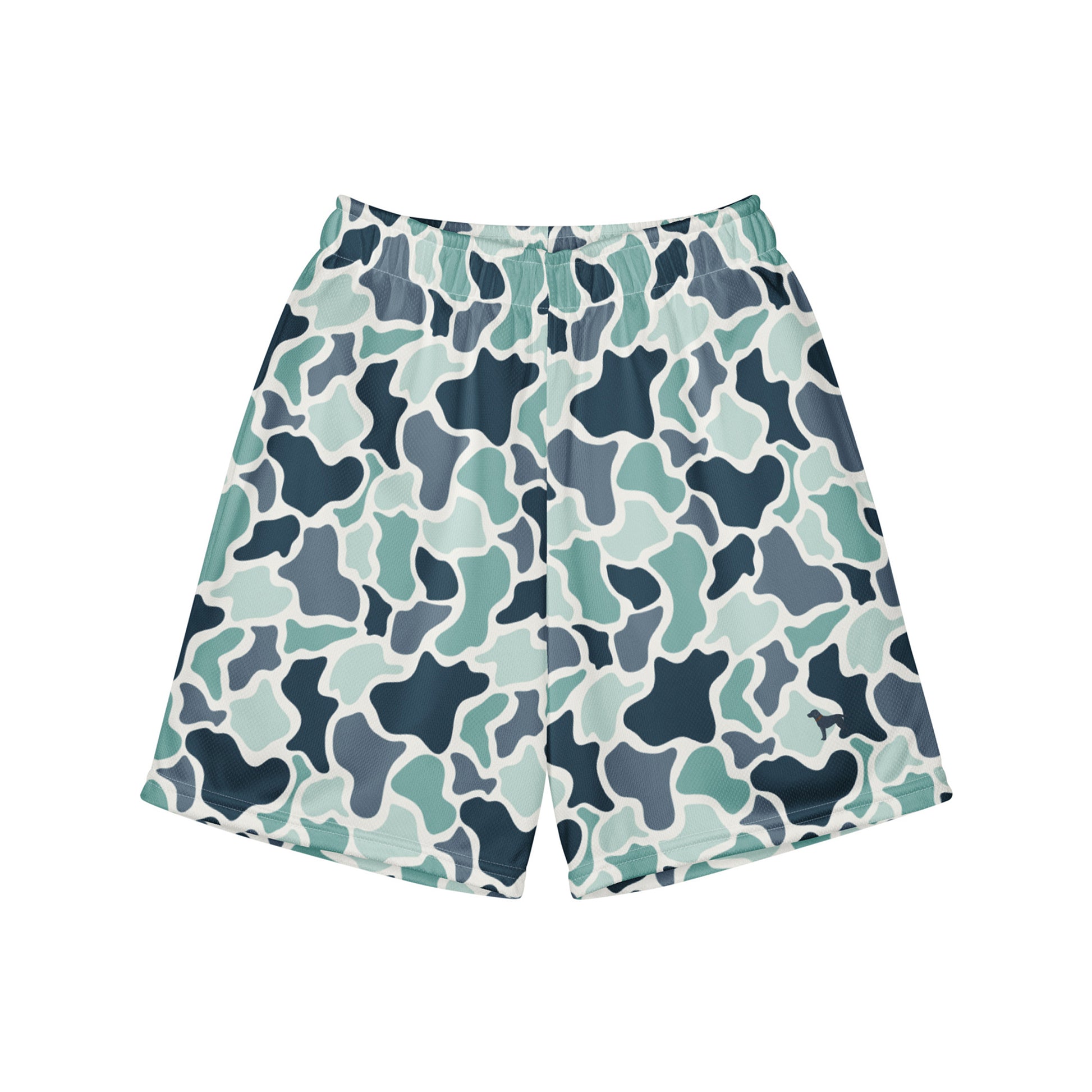 Jax and James Sadie Camo Youth Mesh Shorts in sage, grey and cream duck camo, front view