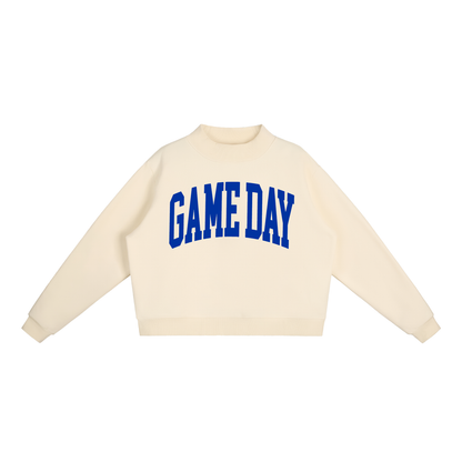 Game Day Mock Neck Sweatshirt in Ivory with Royal Blue artwork
