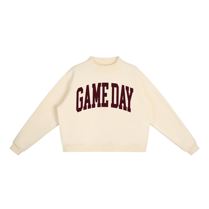Game Day Mock Neck Sweatshirt in Ivory with Maroon artwork