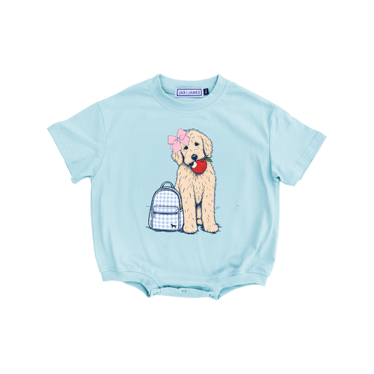 Back to School Bow Pup Bubble Romper
